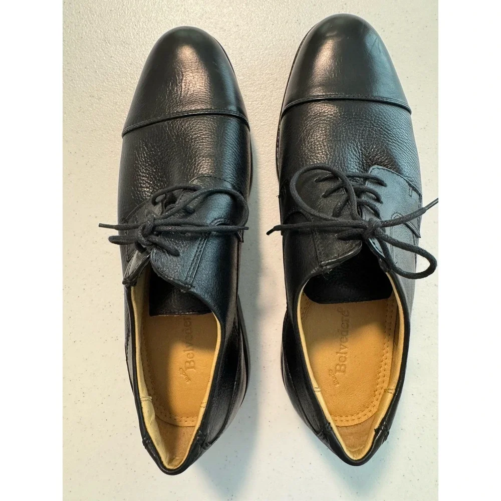 Belvedere Duke Black Leather Cap Toe Dress Shoes Size 11.5 D Office Career